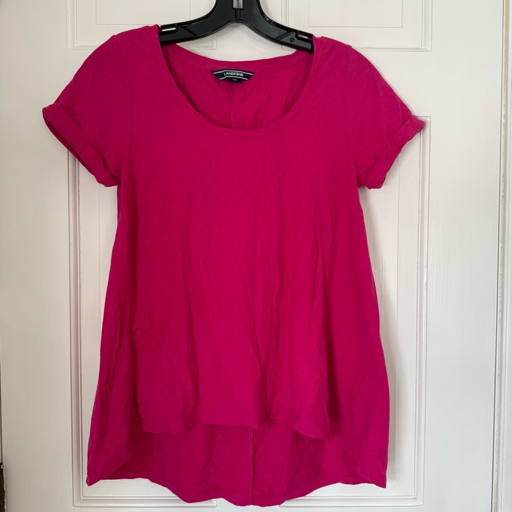 Women's Lands’ End Crimson Pink Short Sleeve High-Low Top/T-Shirt